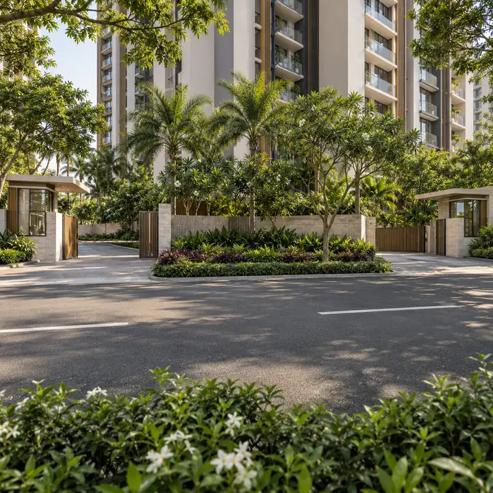 Vaswani Bagalur south entrance with separate entry and exit gates, artist's impression